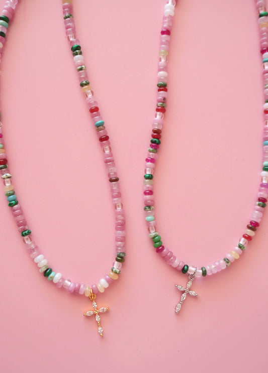 Pink Cross Necklace
