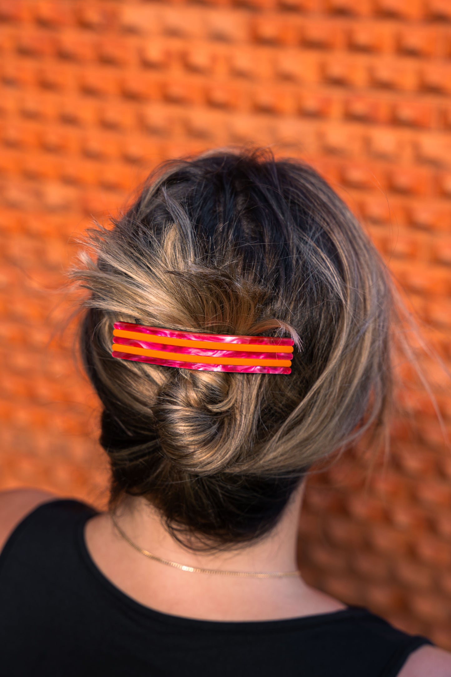 Between the lines pink & orange hairclip