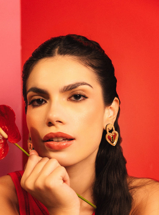 Locked Heart Golden Earrings