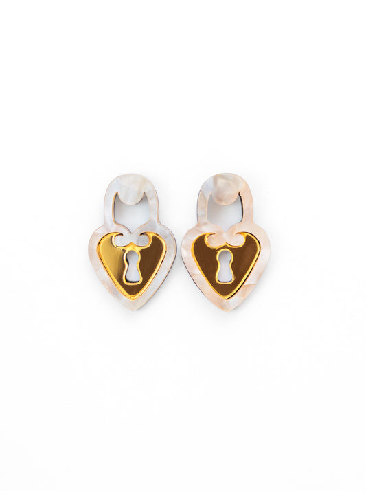 Locked Heart Golden Earrings