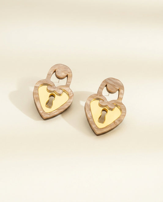 Locked Heart Golden Earrings