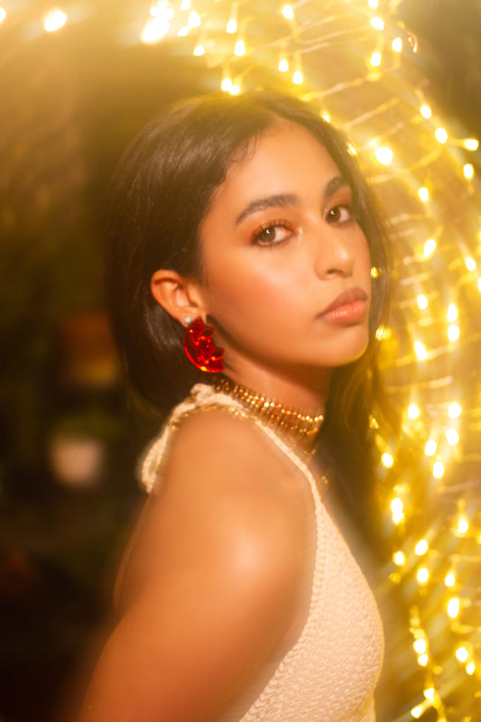 Moon Goddess Red Earrings