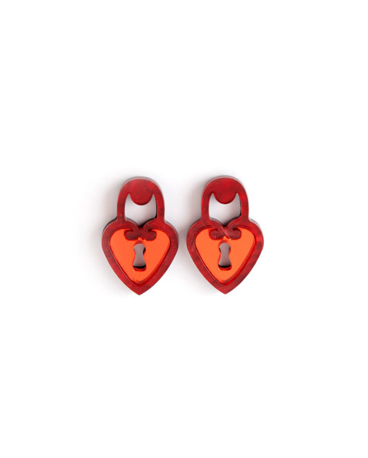 Locked Heart Red Earrings