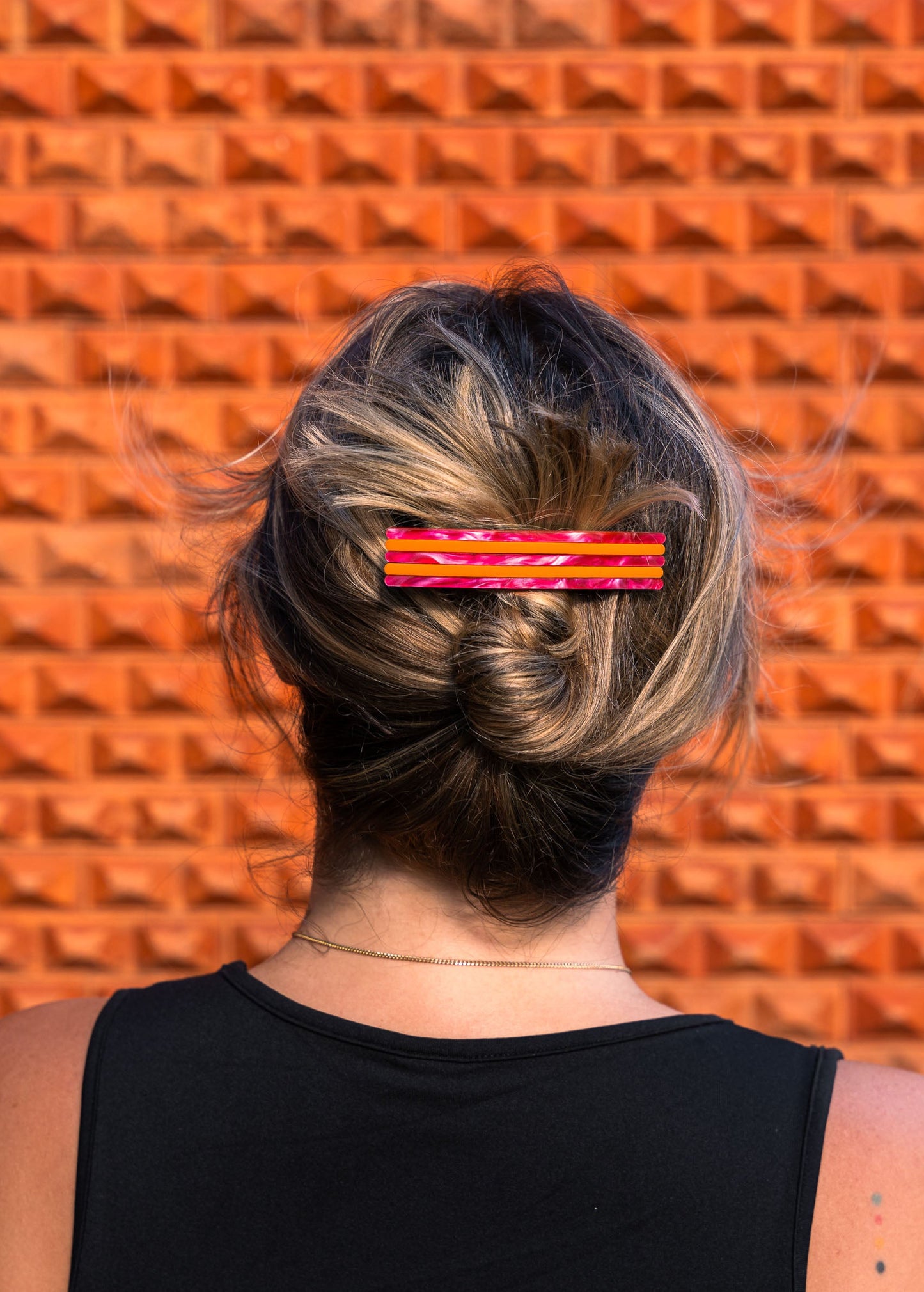 Between the lines pink & orange hairclip