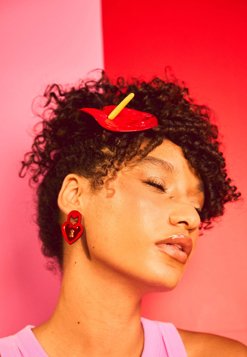 Locked Heart Red Earrings
