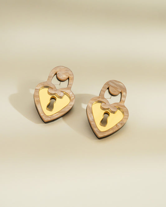Locked Heart Golden Earrings