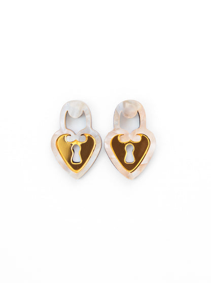 Locked Heart Golden Earrings