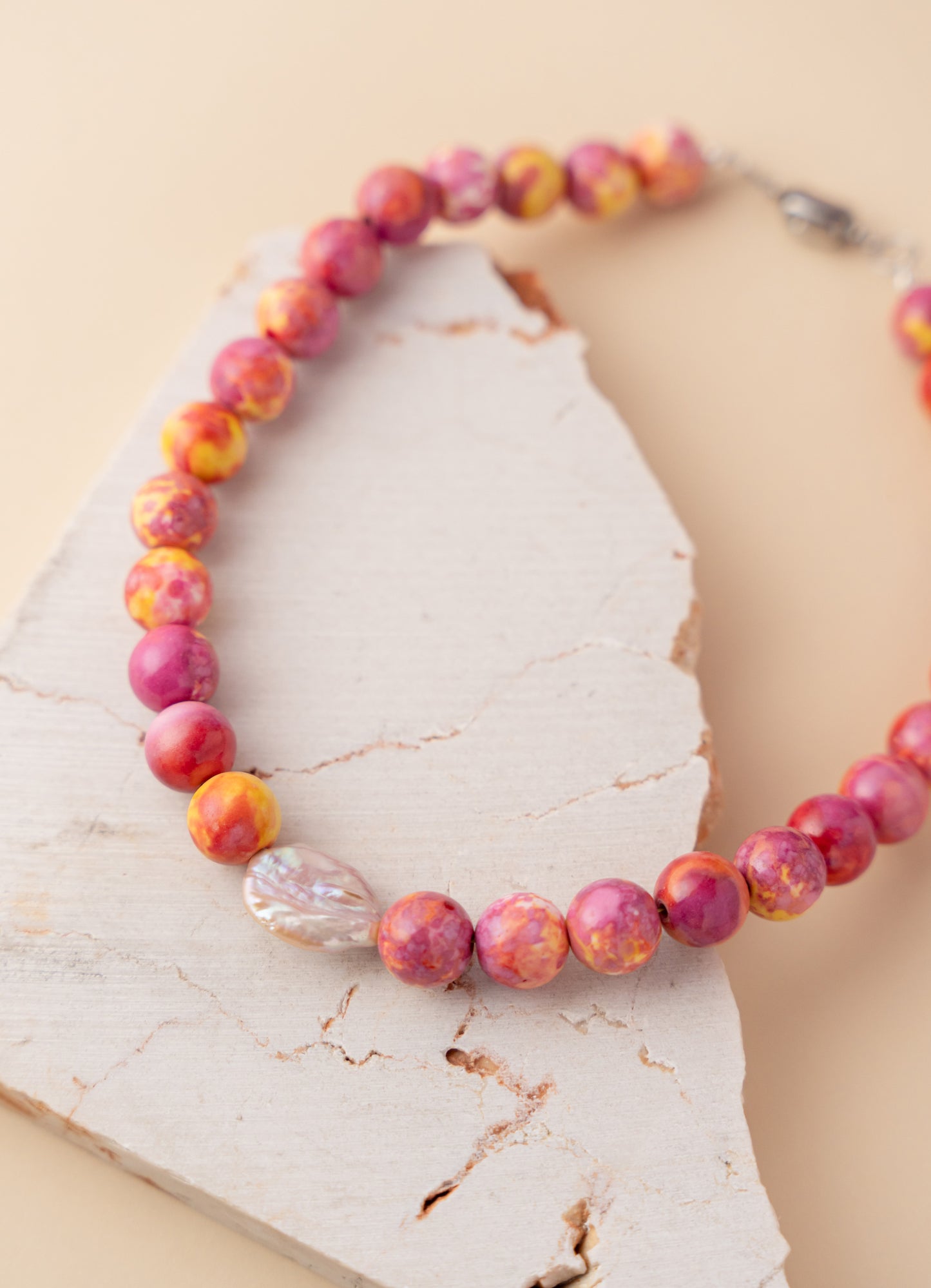 Summer Pink Beaded Necklace