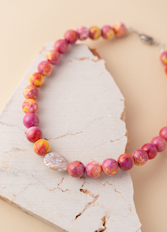 Summer Pink Beaded Necklace