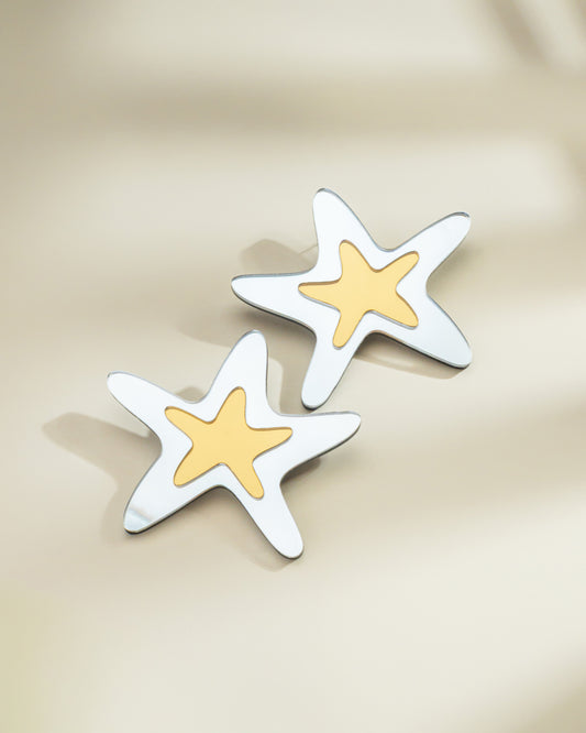 Sea Star Silver Golden Earrings