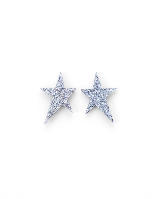 Falling Star Silver Glitter Earrings