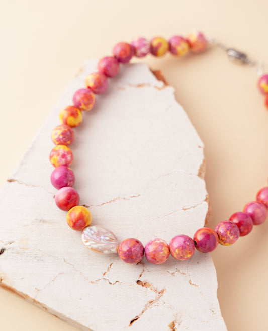 Summer Pink Beaded Necklace