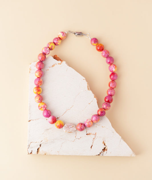 Summer Pink Beaded Necklace