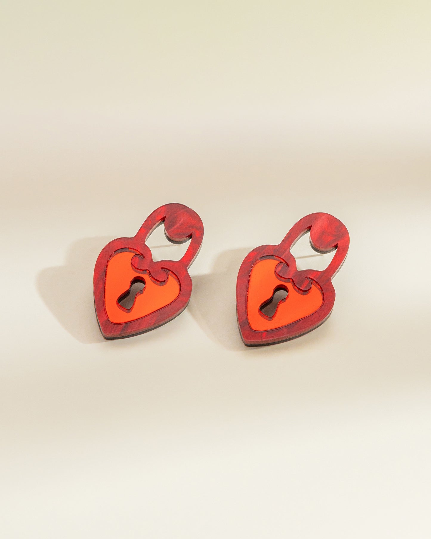 Locked Heart Red Earrings