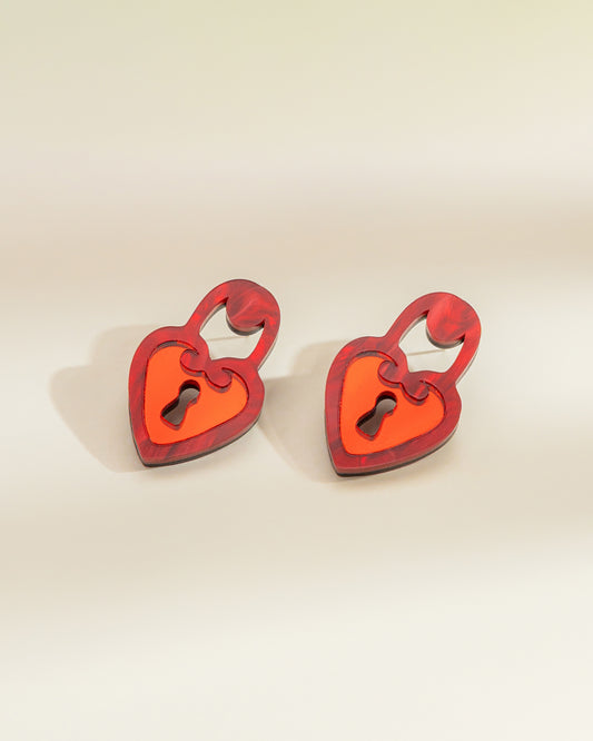 Locked Heart Red Earrings