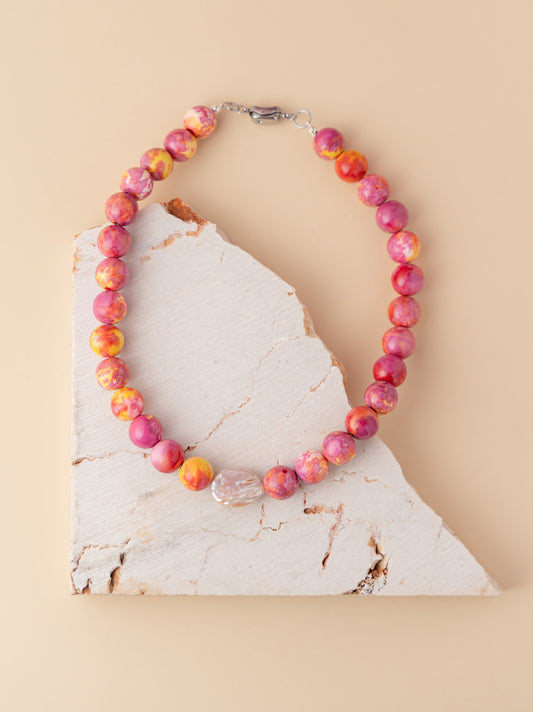 Summer Pink Beaded Necklace